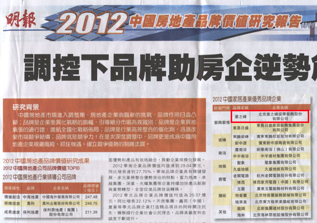 蓝狮在线荣获“2012中国家居产业优秀品牌企业”第一名