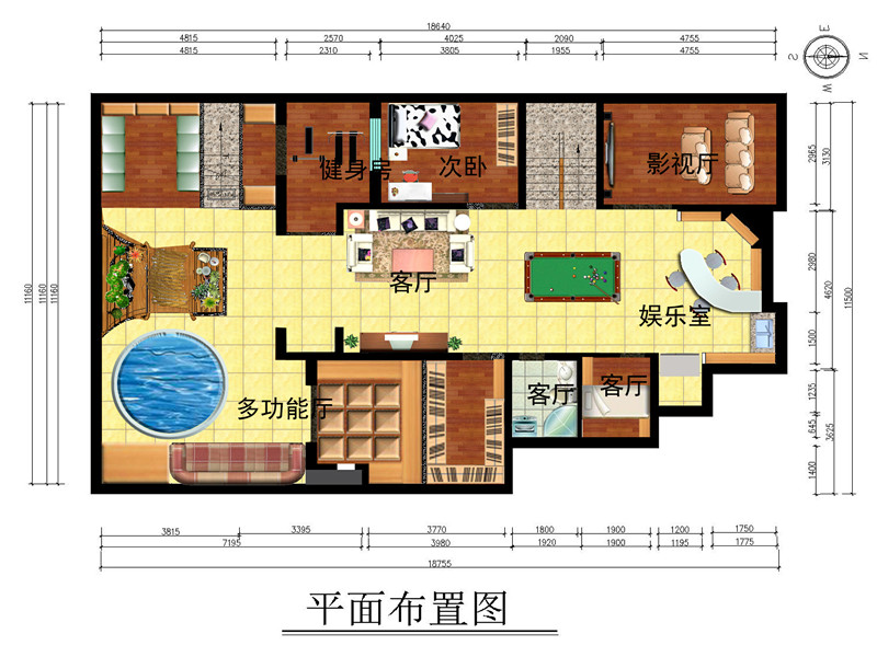 地下一层彩色平面结构图