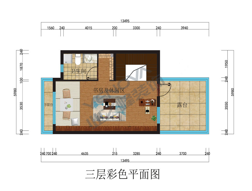 三层彩色平面图